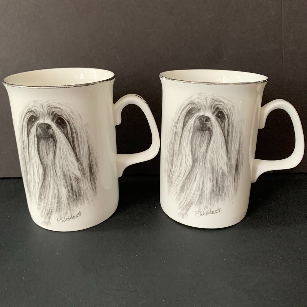 White Dog Portrait Ceramic Mugs - Set of 2